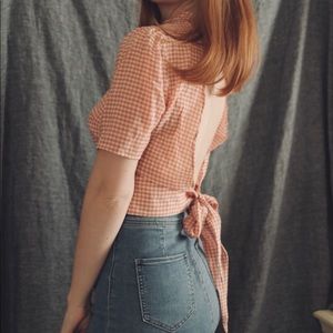 Fanco Cropped Gingham Plaid Blouse | S